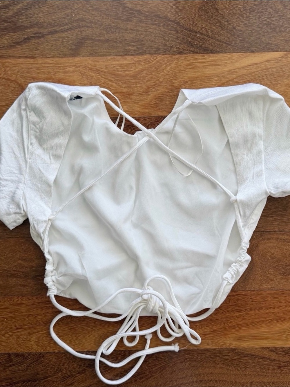 Zara White Ruched Drawstring Crop Top - Picture 3 of 5